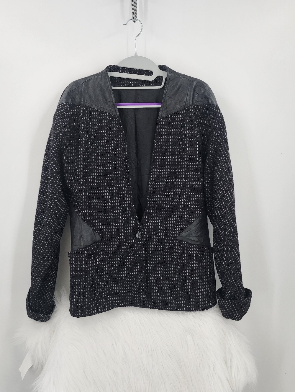 Women's Vintage Paul Stanley Coco Beland Blazer Black & White Leather & Tweed